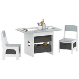 Aiyaplay Kids Table And Chair Set With 6 Removable Drawers, Light Grey - thumbnail 2