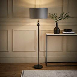 Valuelights Marissa Black Stacked Ball Floor Lamp With Grey Velvet With Chrome Inner Lamp Shade And Led Bulb - thumbnail 5