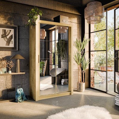 Arte Lux Xix - Sophisticated Mirrored Sliding Door Wardrobe (H2150mm W1200mm D600mm) With Customisable Interior Layout - Oak Artisan - image 1
