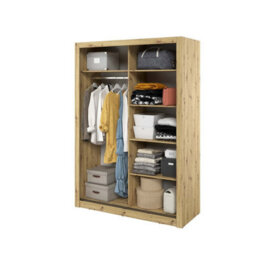 Arte Lux Xix - Sophisticated Mirrored Sliding Door Wardrobe (H2150mm W1200mm D600mm) With Customisable Interior Layout - Oak Artisan - thumbnail 3