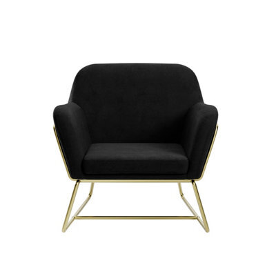 LPD Charles Velvet Black Armchair Comfortable&relaxed Seating With Brushed Gold Legs - image 1
