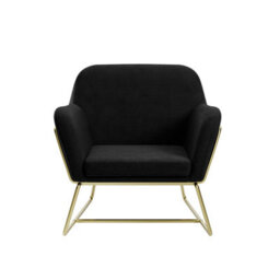 LPD Charles Velvet Black Armchair Comfortable&relaxed Seating With Brushed Gold Legs