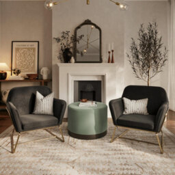 LPD Charles Velvet Black Armchair Comfortable&relaxed Seating With Brushed Gold Legs - thumbnail 5