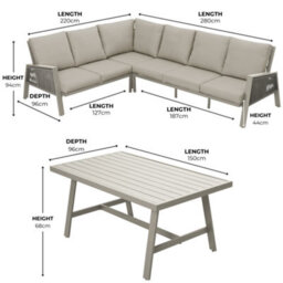 Sicily Beige Aluminium 6 Seater Corner Sofa Dining Set With Beige Cushions - thumbnail 5