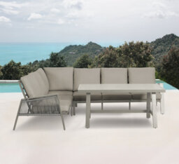 Sicily Beige Aluminium 6 Seater Corner Sofa Dining Set With Beige Cushions - thumbnail 1