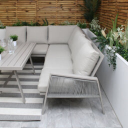 Sicily Beige Aluminium 6 Seater Corner Sofa Dining Set With Beige Cushions - thumbnail 4