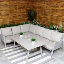 Sicily Beige Aluminium 6 Seater Corner Sofa Dining Set With Beige Cushions - thumbnail 3