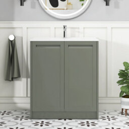 Royal Bathrooms Elmore 700mm Traditional Floor Standing 2 Door Cabinet Bathroom Vanity Unit With Ceramic Basin Sink - Matt Green - thumbnail 3