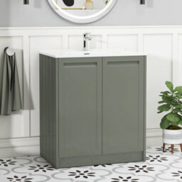 Royal Bathrooms Elmore 700mm Traditional Floor Standing 2 Door Cabinet Bathroom Vanity Unit With Ceramic Basin Sink - Matt Green - thumbnail 1