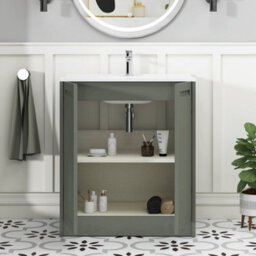 Royal Bathrooms Elmore 700mm Traditional Floor Standing 2 Door Cabinet Bathroom Vanity Unit With Ceramic Basin Sink - Matt Green - thumbnail 5