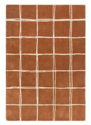 Rust Chequered Wool Modern Shaggy Handmade Rug For Living Room Bedroom & Dining Room-200Cm X 290 Cm - thumbnail 1