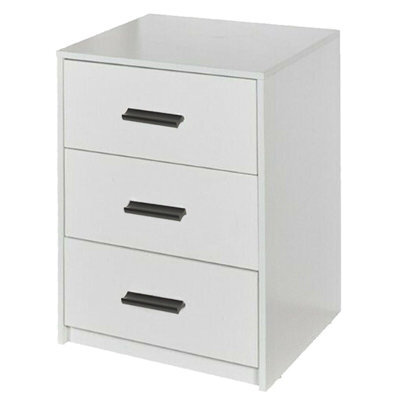 Urbn-Living Urbnliving Height 56Cm 3 Drawer Wooden Bedroom White Carcass And White Drawers Bedside Cabinet Furniture Storage Nightstand - image 1