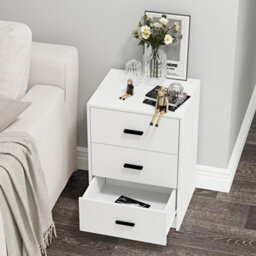 Urbn-Living Urbnliving Height 56Cm 3 Drawer Wooden Bedroom White Carcass And White Drawers Bedside Cabinet Furniture Storage Nightstand - thumbnail 4