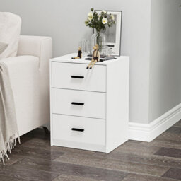 Urbn-Living Urbnliving Height 56Cm 3 Drawer Wooden Bedroom White Carcass And White Drawers Bedside Cabinet Furniture Storage Nightstand - thumbnail 2