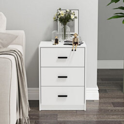 Urbn-Living Urbnliving Height 56Cm 3 Drawer Wooden Bedroom White Carcass And White Drawers Bedside Cabinet Furniture Storage Nightstand - thumbnail 3