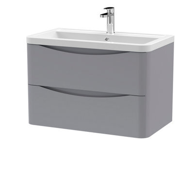 Balterley Dunwood Contemporary 2 Drawer Wall Hung Vanity Unit With Basin, Satin Grey, 800mm - image 1