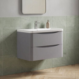 Balterley Dunwood Contemporary 2 Drawer Wall Hung Vanity Unit With Basin, Satin Grey, 800mm - thumbnail 4