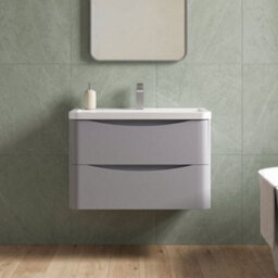 Balterley Dunwood Contemporary 2 Drawer Wall Hung Vanity Unit With Basin, Satin Grey, 800mm - thumbnail 2