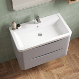 Balterley Dunwood Contemporary 2 Drawer Wall Hung Vanity Unit With Basin, Satin Grey, 800mm - thumbnail 3