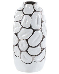 Wyld And Coco 28Cm White Stoneware Vase With Silver Embossed Detail - Tall Gloss Centrepiece For Tablescapes - thumbnail 1