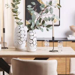 Wyld And Coco 28Cm White Stoneware Vase With Silver Embossed Detail - Tall Gloss Centrepiece For Tablescapes - thumbnail 2