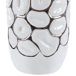 Wyld And Coco 28Cm White Stoneware Vase With Silver Embossed Detail - Tall Gloss Centrepiece For Tablescapes - thumbnail 5