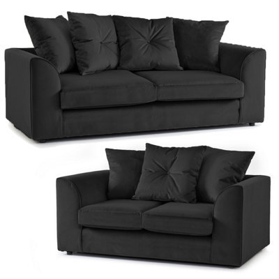 Furnishings For Less UK Fernando Soft Plush Velvet Fabric Sofaset 3 And 2 Seater Sofa  Black - Scatter Back - image 1