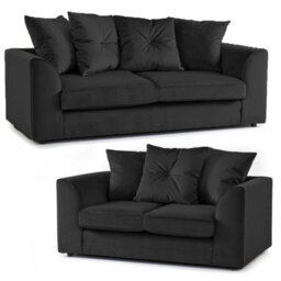 Furnishings For Less UK Fernando Soft Plush Velvet Fabric Sofaset 3 And 2 Seater Sofa  Black - Scatter Back - thumbnail 1