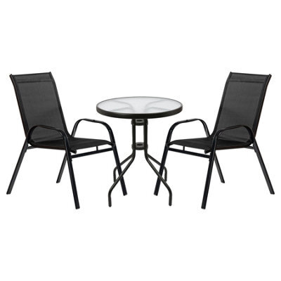 Harbour Housewares 3Pc Sussex Round Glass Top Patio Bistro Set - Black - image 1