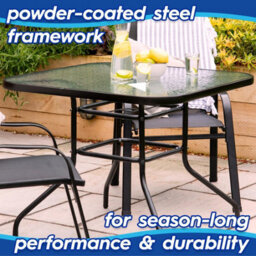 Harbour Housewares 3Pc Sussex Round Glass Top Patio Bistro Set - Black - thumbnail 2
