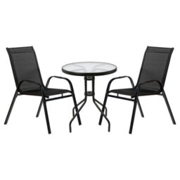 Harbour Housewares 3Pc Sussex Round Glass Top Patio Bistro Set - Black - thumbnail 1