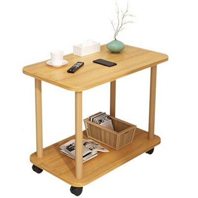 2 Tier Small Sofa Side Table Couch End Table Coffee Tea Snack Desk With Wheel - image 1