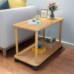 2 Tier Small Sofa Side Table Couch End Table Coffee Tea Snack Desk With Wheel - thumbnail 5