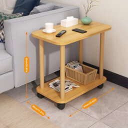 2 Tier Small Sofa Side Table Couch End Table Coffee Tea Snack Desk With Wheel - thumbnail 2
