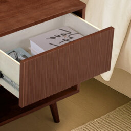 Teamson Home Tremolo Bedside Table 1 Fluted Push-Open Drawer Nightstand, Walnut - thumbnail 4