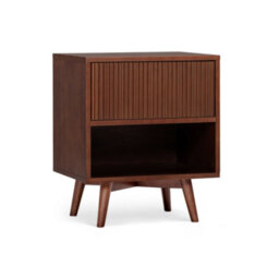 Teamson Home Tremolo Bedside Table 1 Fluted Push-Open Drawer Nightstand, Walnut - thumbnail 2