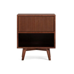 Teamson Home Tremolo Bedside Table 1 Fluted Push-Open Drawer Nightstand, Walnut - thumbnail 6