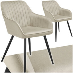 Tectake Set Of 2 Chair Marilyn - Velvet Look, Quilted, Continuous Backrest, Slim Steel Legs  - Cream/black - thumbnail 1