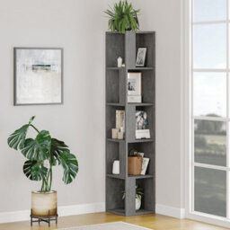 Decortie Piano Modern Corner Bookcase Tall Retro Grey Display Unit 158.9Cm