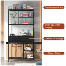 90X30X180Cm Industrial Bookcase Rustic Storage Cabinet Tall Shelf Metal Display Unit - thumbnail 3