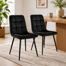 Oira Homes Black Nova Velvet Dining Chairs Set Of 2 Modern Tufted Kitchen Dining Chairs Dining Room Furniture - thumbnail 2