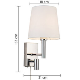 Harper Living Plug-In Wall Light With Switch And Adjustable Led Reading Light, Polished Chrome Finish, White Fabric Shade - thumbnail 9