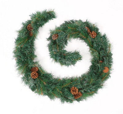 Best Artificial 12Ft Frosted Luxury Christmas Garland With Pine Cones & 100 Bright White Battery Lights - image 1
