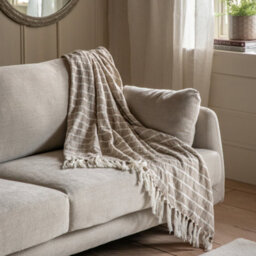 Gallery™ Natural & White Striped Woven Striped Throw (L) 170Cm X (W) 130Cm - thumbnail 1