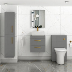 Royal Bathrooms 500mm Wall Hung Vanity Unit 2 Drawer Indigo Grey Gloss & Cube Countertop Basin With Brushed Brass Handle - thumbnail 2