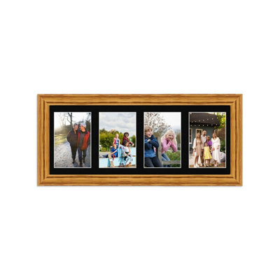 AK Frames 50X20Cm Oak Classic Multi Photo Frame With Black Mount - Holds 4 Apertures (4X) 6X4 Photos - image 1