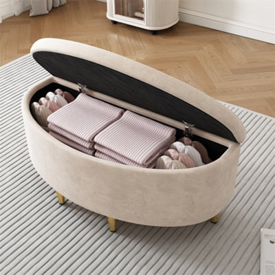 Abrihome 90X40X42Cm, Upholstered Bench With Velvet Storage Box, Footstool With Metal Legs, Suitable For Hallway, Beige - image 1