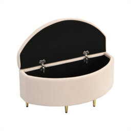 Abrihome 90X40X42Cm, Upholstered Bench With Velvet Storage Box, Footstool With Metal Legs, Suitable For Hallway, Beige - thumbnail 3
