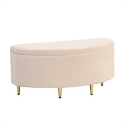 Abrihome 90X40X42Cm, Upholstered Bench With Velvet Storage Box, Footstool With Metal Legs, Suitable For Hallway, Beige - thumbnail 5