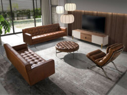 Angel Cerda Elegant Beige Wood Tv Stand With Golden Steel Accents And Walnut Top - thumbnail 6